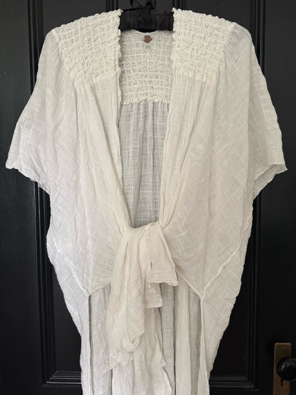 Free People White Gauze Tie-Front Kimono Cover-Up